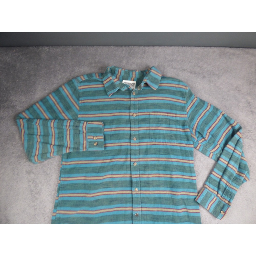 Mountain Khakis Mens Large Classic Fit Flannel Shirt Teal Blue Striped Cotton